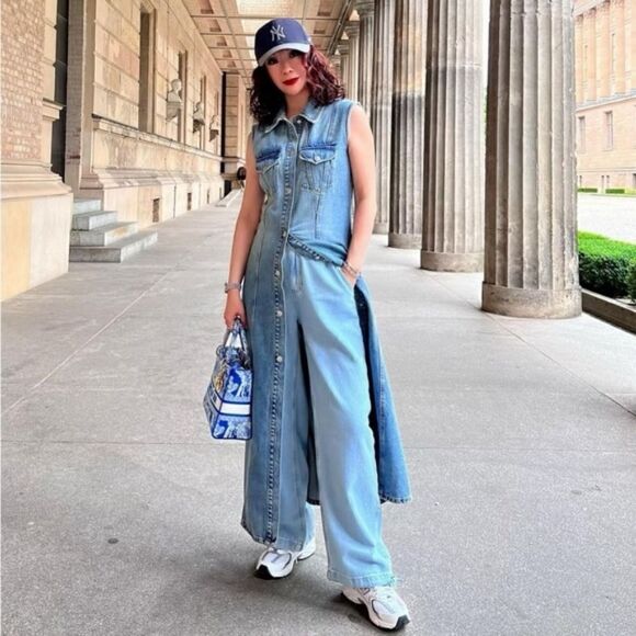 ZARA DENIM TRF DRESS DARK BLUE VEST - Picture 12 of 14